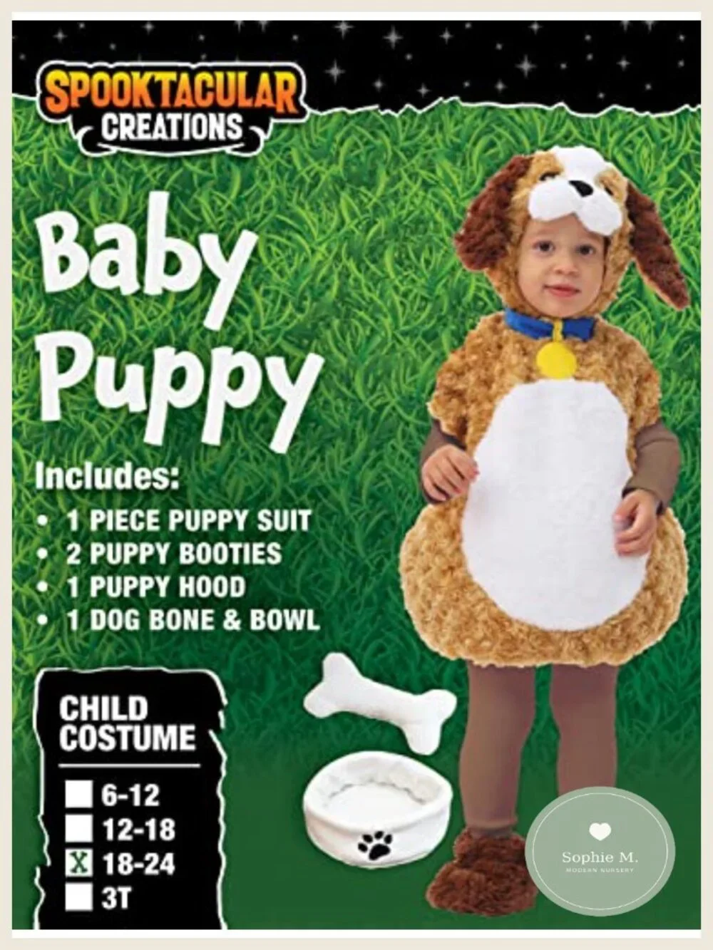 Kids Puppy Dog Halloween Costume with Hood, Booties, Bone & Bowl Plush